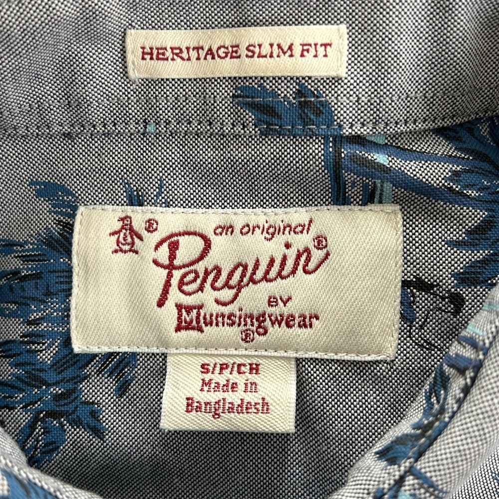 Original Penguin Mens Heritage Slim Fit Tropical Palm Tree Hula Girl Shirt Small - Picture 3 of 6